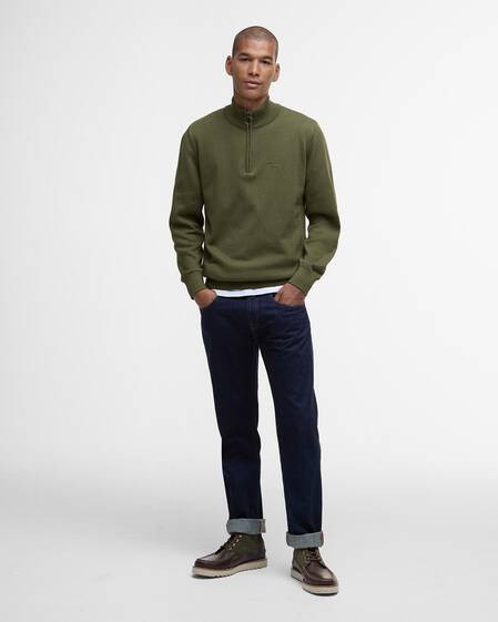 Cotton Half-Zip Jumper Winter Moss