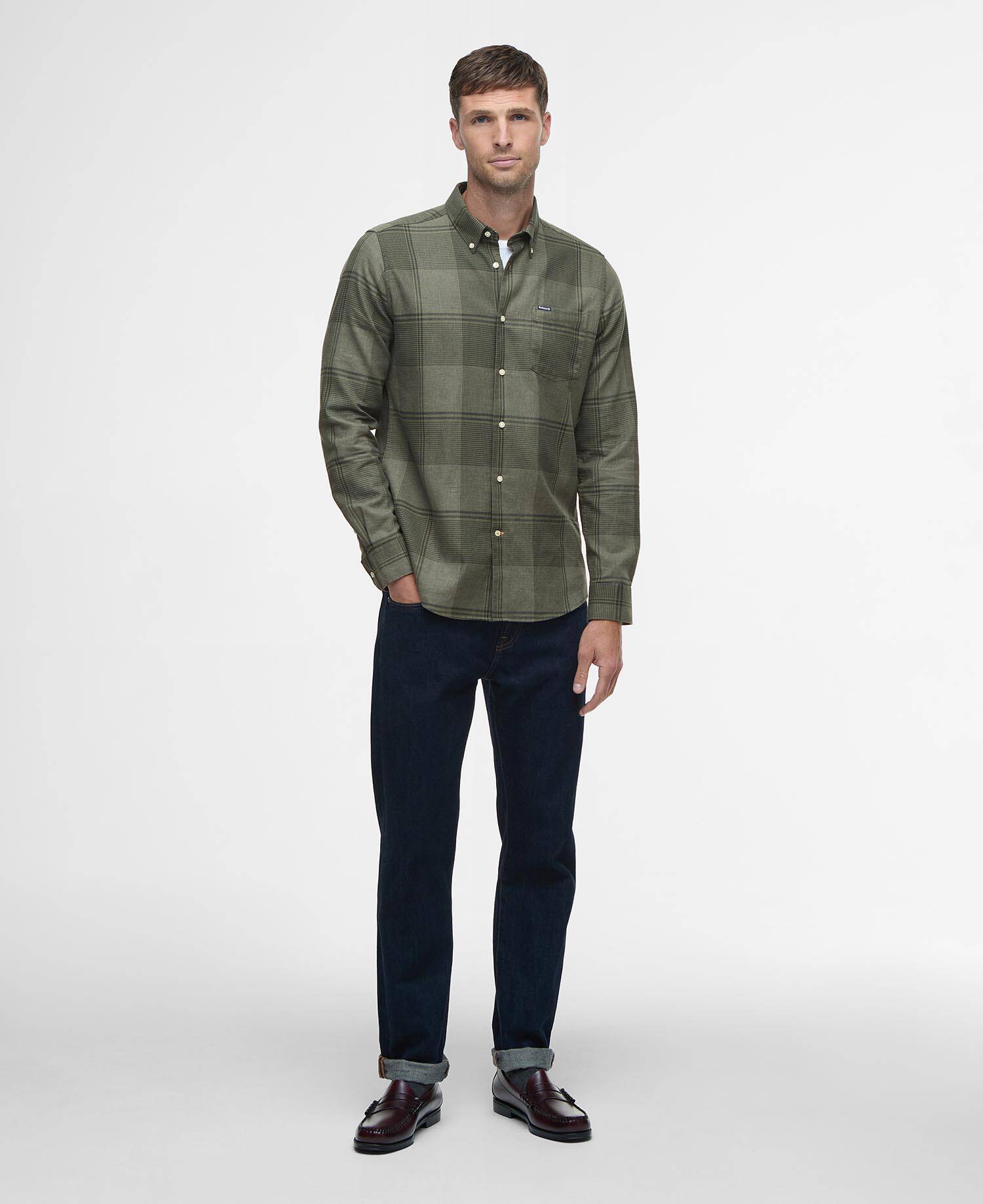 Heaney Checked Tailored Shirt Olive image number 1