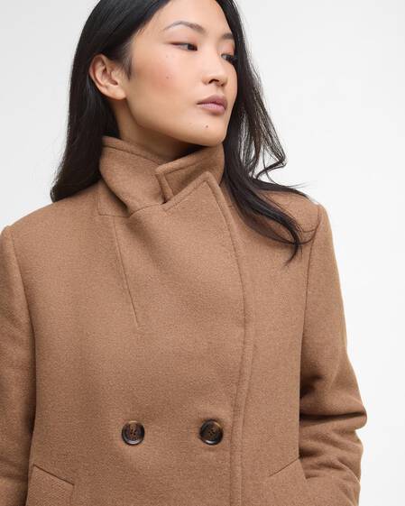 Indie Wool Pea Coat Camel/Hessian Tartan