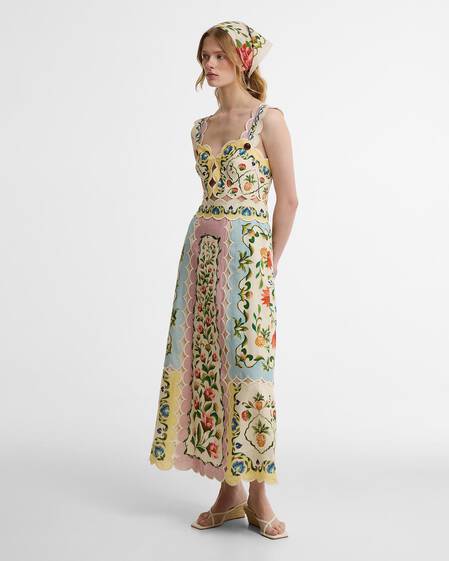 Barbour FARM Rio Petal Midi Dress Cream Spring Petal Flower Print