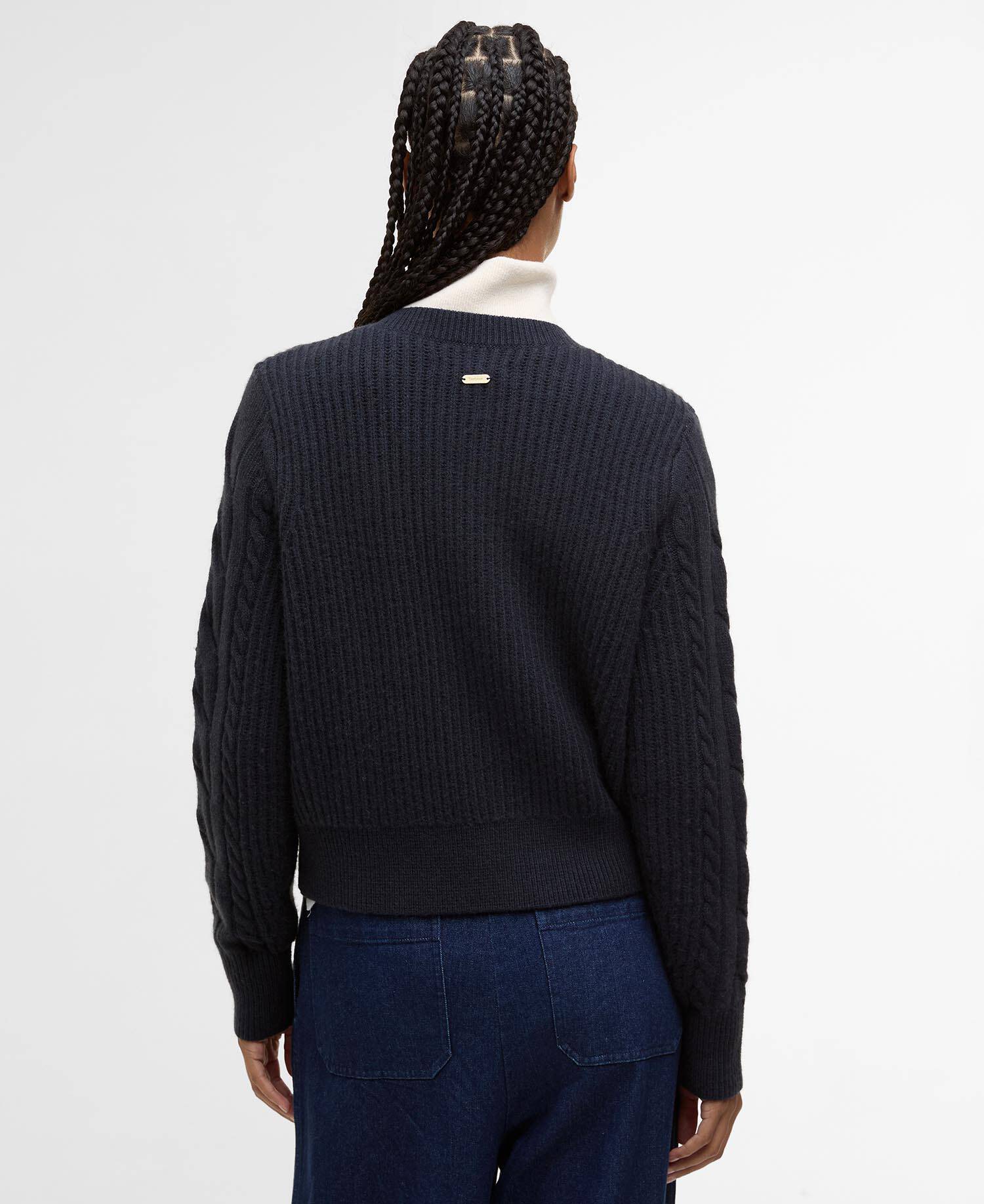 Elina Wool-Cashmere Cable-Knit Cardigan Dark Navy image number 2