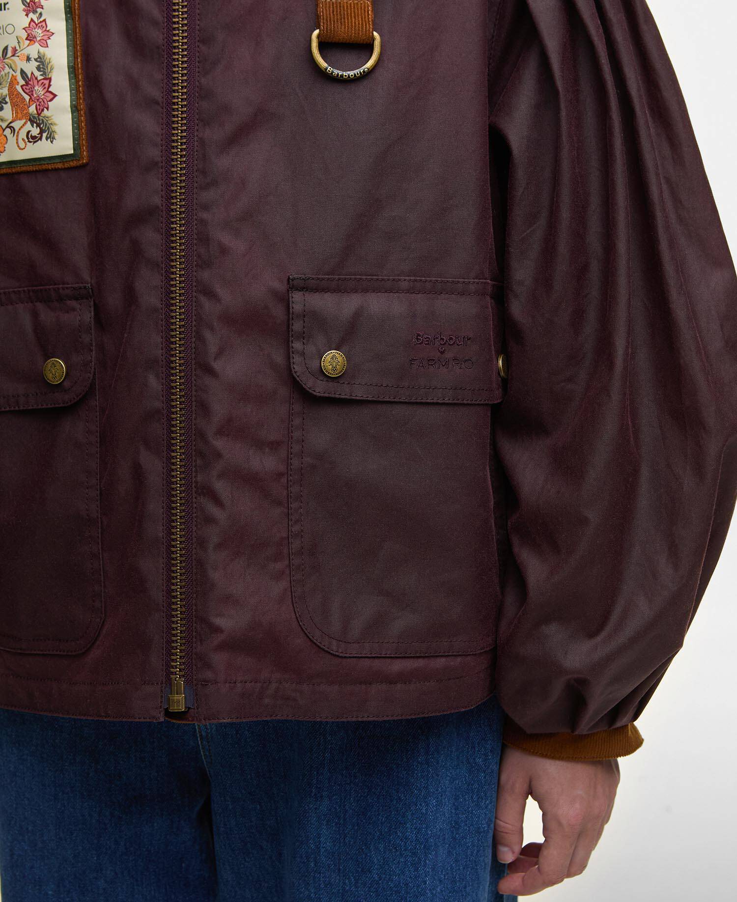 Barbour FARM Rio Thais Waxed Jacket Bordeaux/Cream Heart Print image number 4