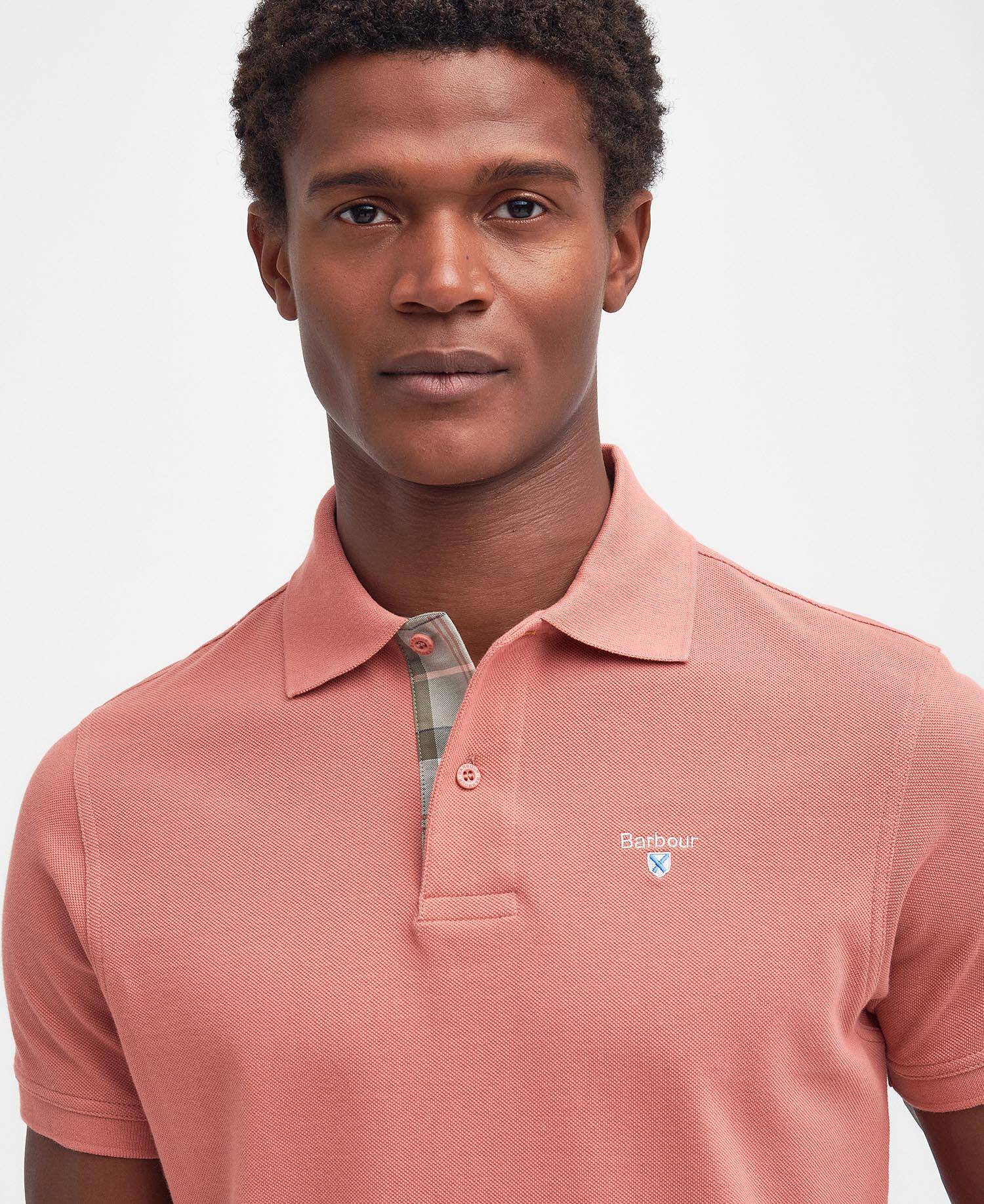 Tartan Pique Polo Shirt Pink Clay image number 3