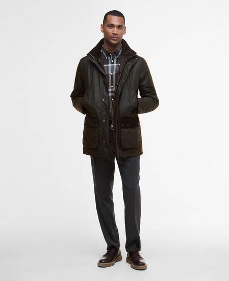 Modern Border Waxed Jacket Dark Brown
