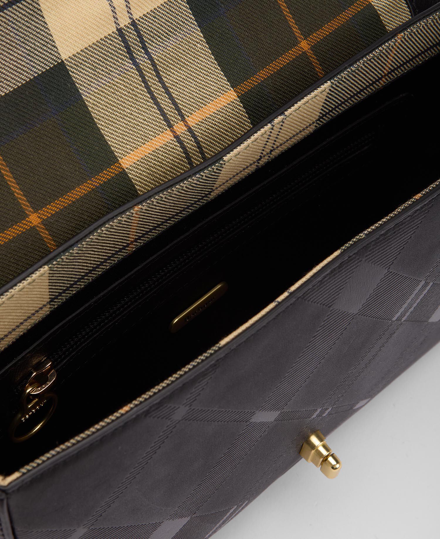 Borsa a tracolla in pelle Rosa Black/ Deboss Tartan