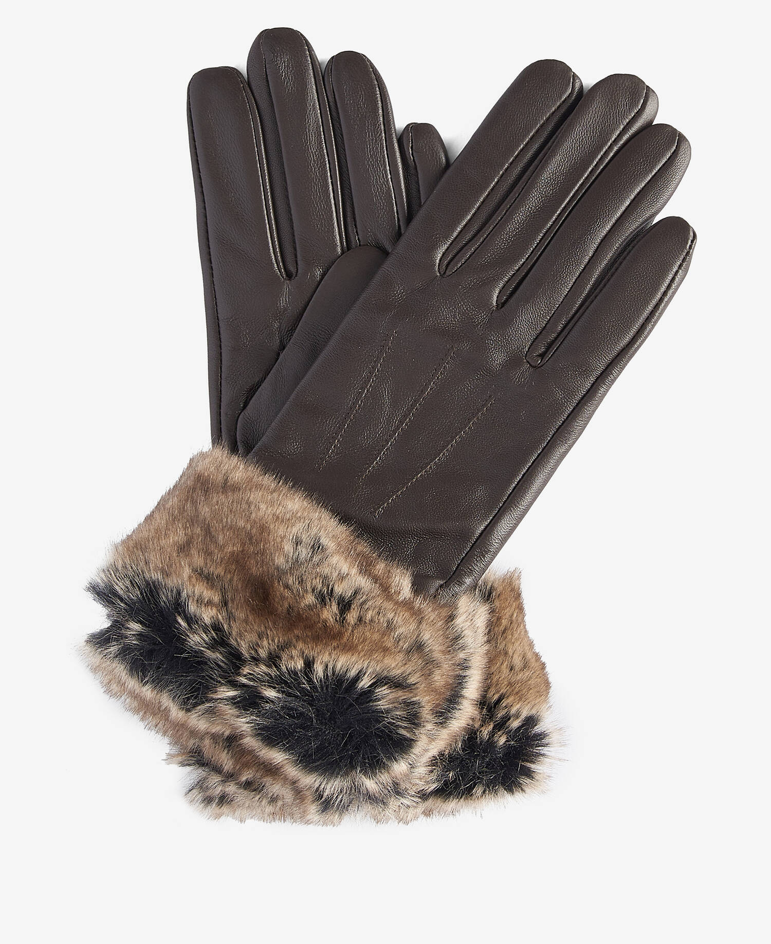 Faux-Fur Trimmed Leather Gloves image number 0
