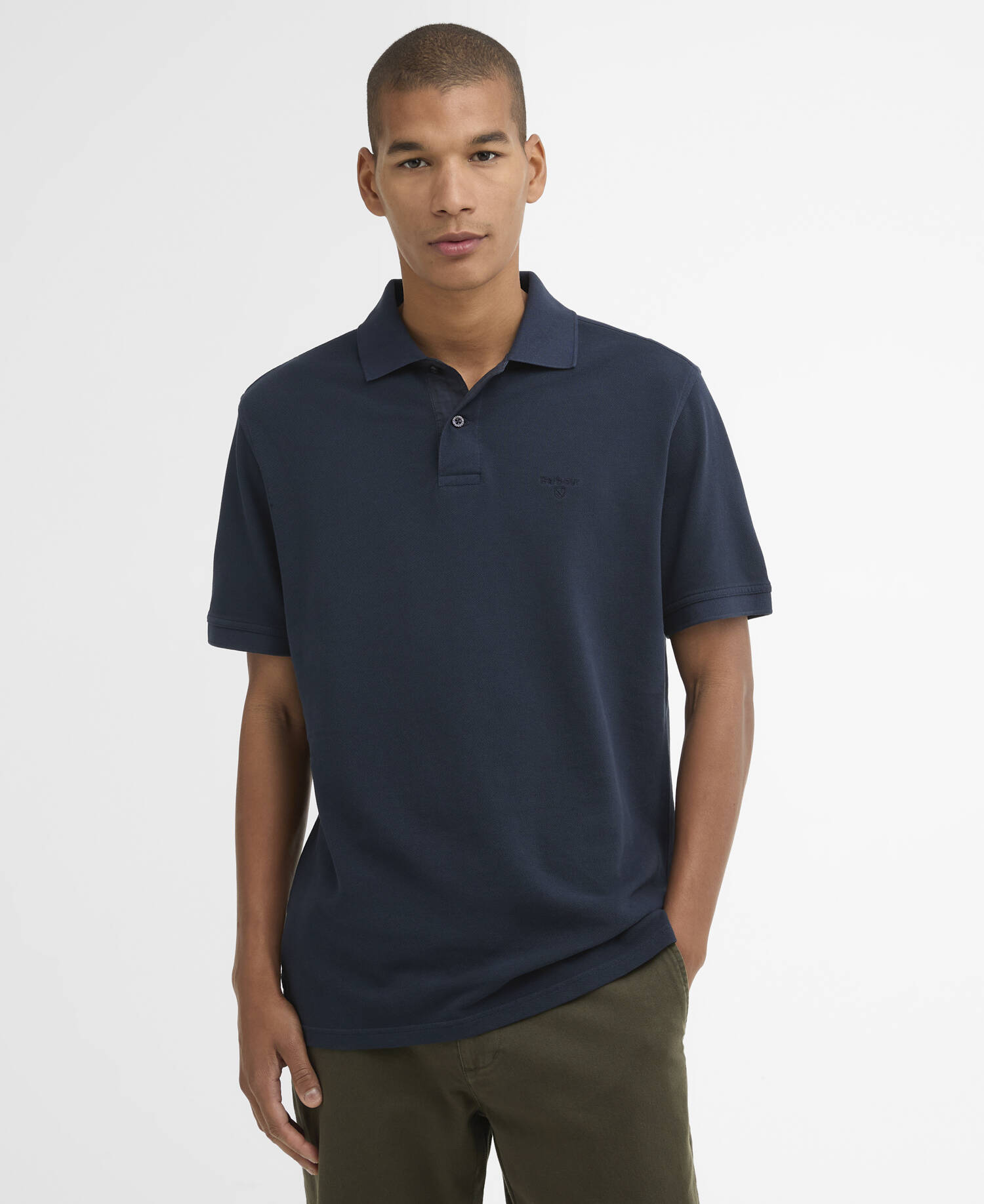 Washed Tartan Tailored Pique Polo Washed Navy image number 0