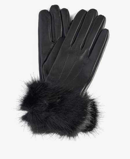 Faux-Fur Trimmed Leather Gloves Classic Black Faux-Fur Trimmed Leather Gloves Classic Black