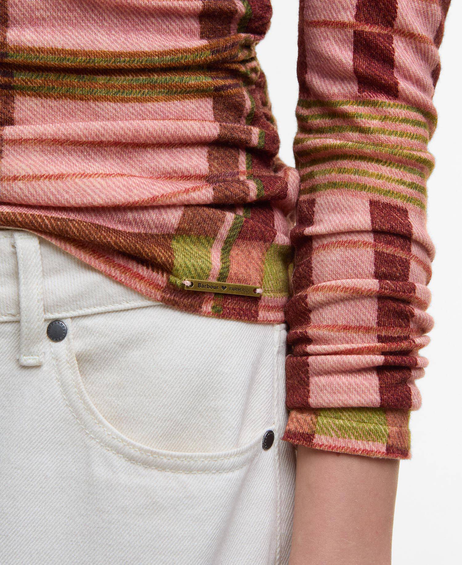 Barbour FARM Rio Thalita Long-Sleeved Knitted Top Pink Tartan image number 4