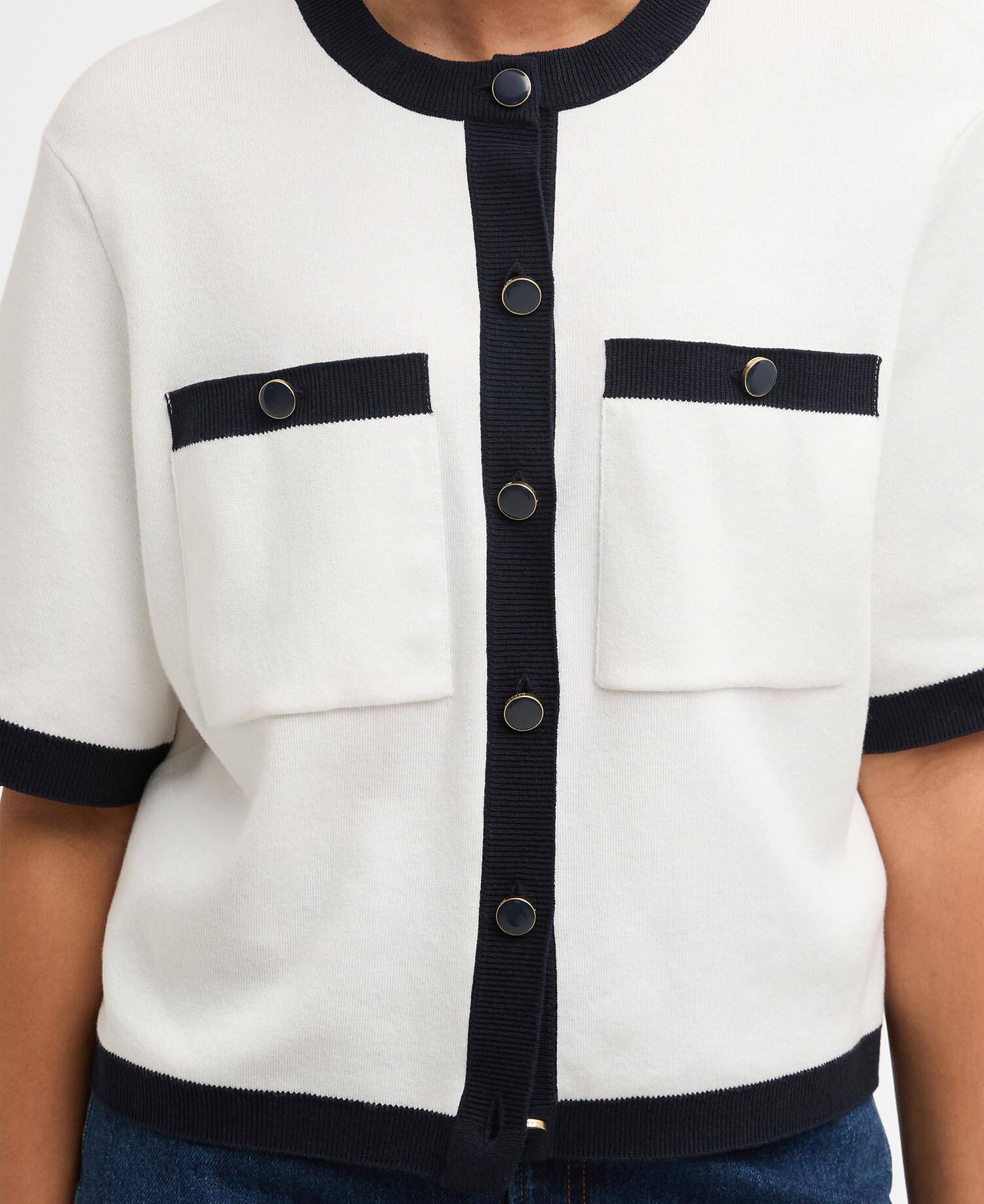 Sloane Short-Sleeved Cardigan Cloud/Navy image number 3