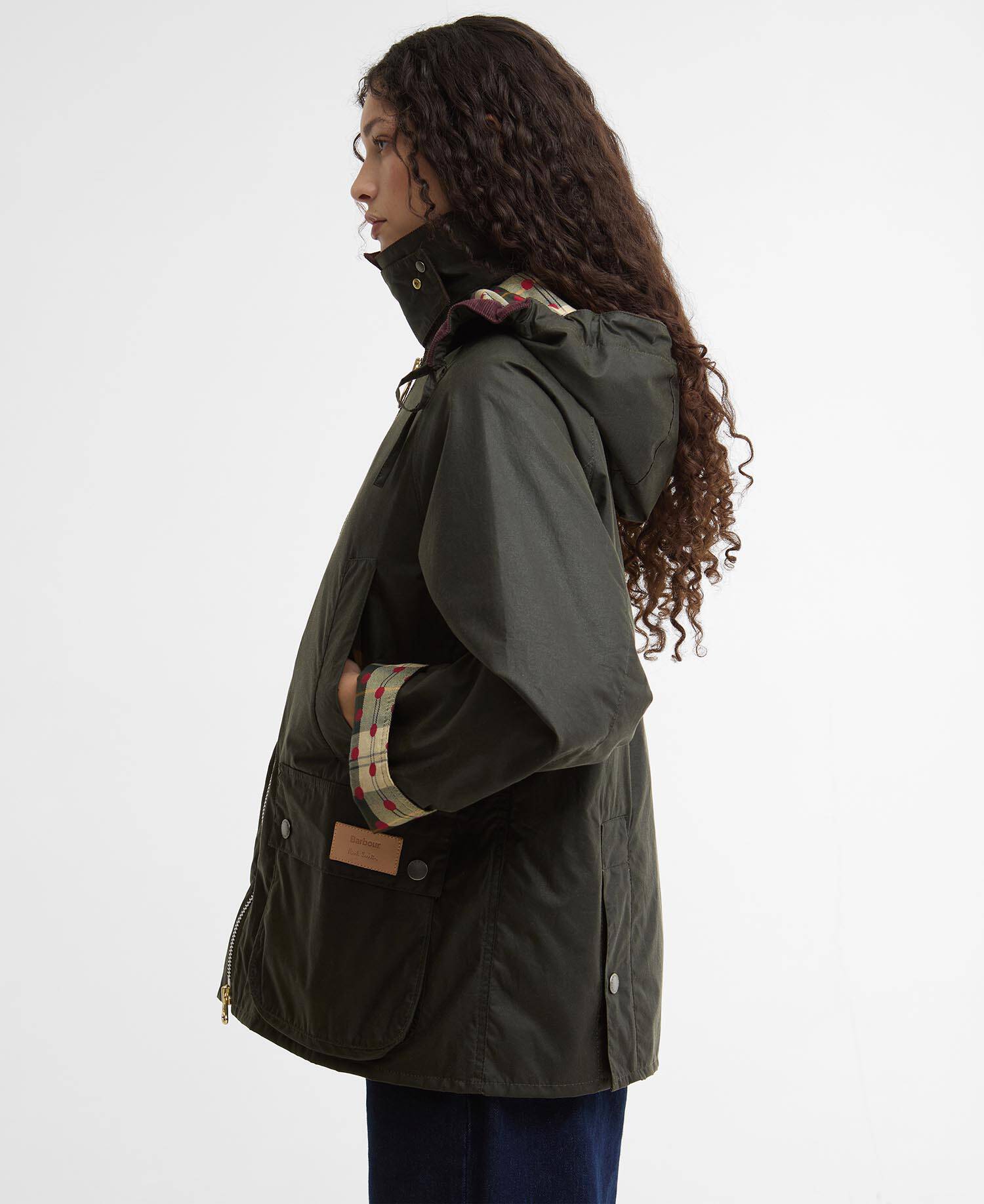 Paul Smith Loves Barbour Women's Bedale Waxed Jacket Archive Olive/ Ancient/Winterberry image number 5