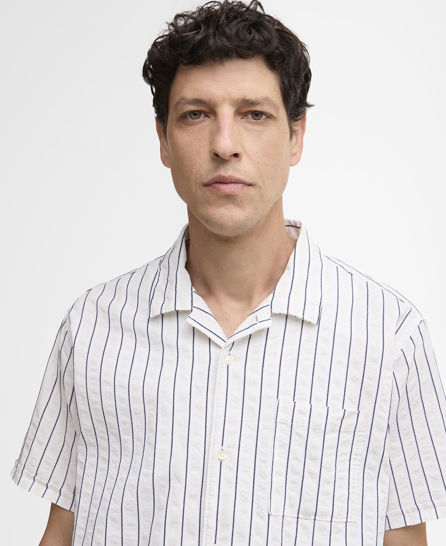 Park Seersucker Striped Short-Sleeved Shirt Whisper White