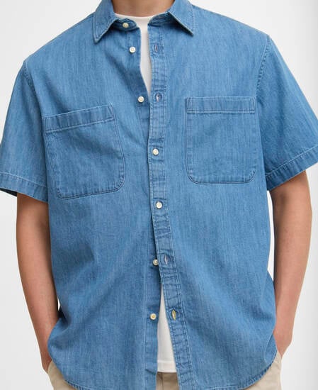 Ashbrooke Oversized Short Sleeve Chambray Shirt Chambray