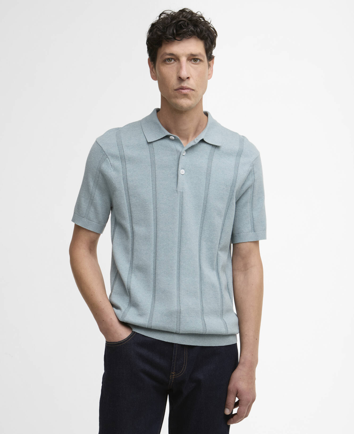 Wellburn Knitted Polo Shirt Slate image number 0