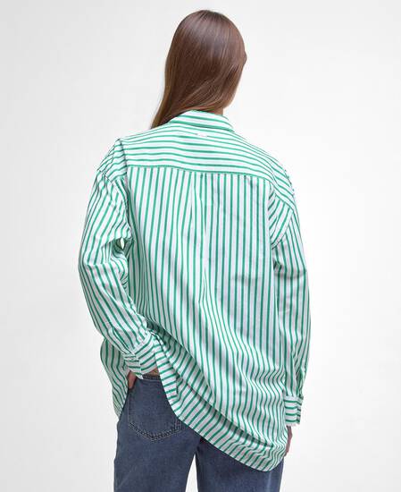 Nicola Striped Relaxed Long-Sleeved Shirt White/Kelly Green
