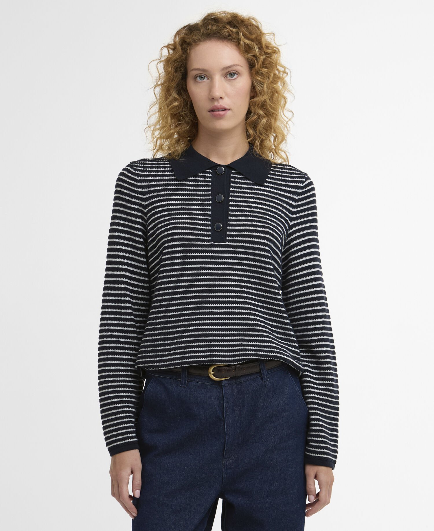 Inez Striped Collared Jumper Dark Navy Stripe