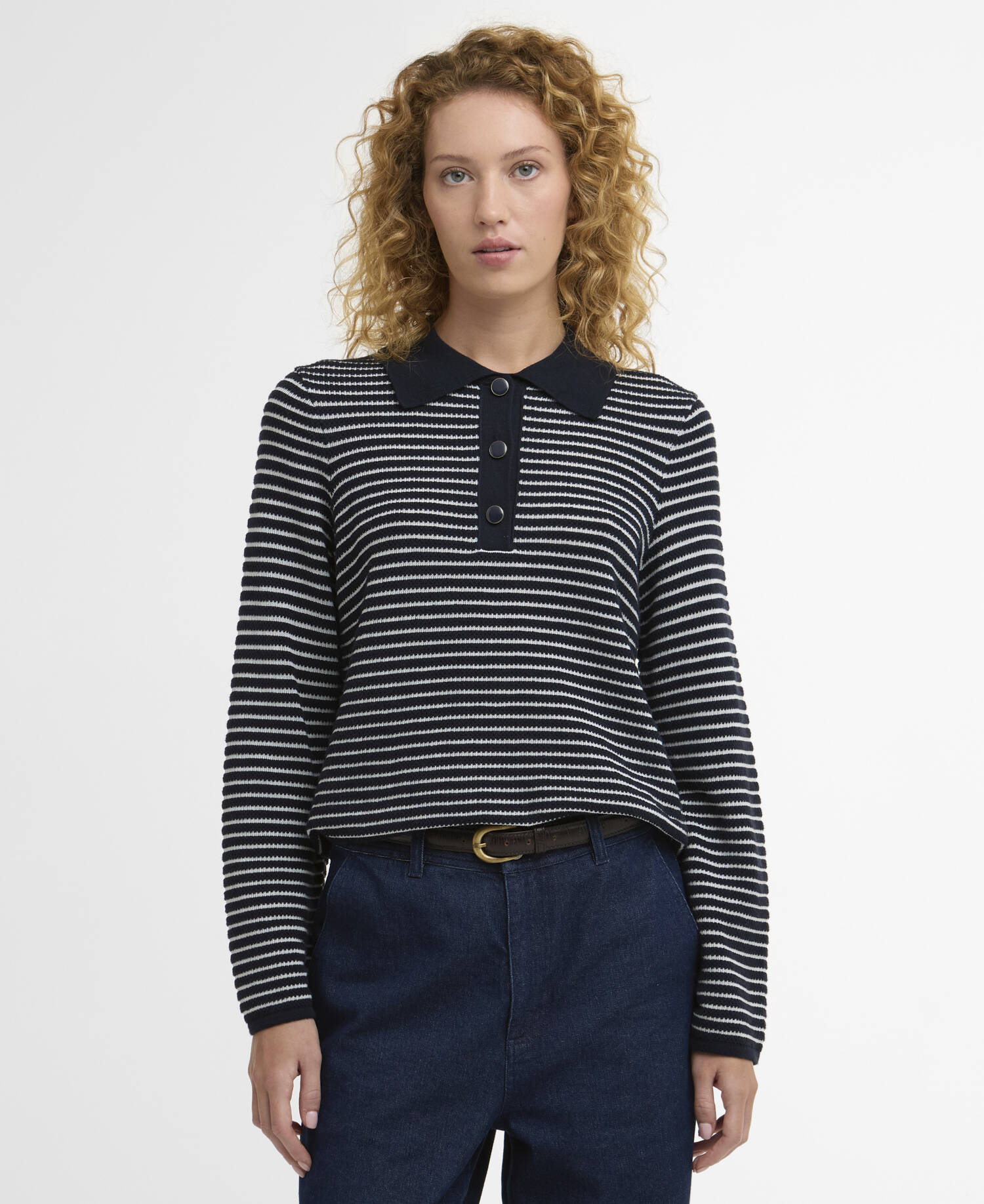 Inez Striped Collared Jumper Dark Navy Stripe image number 0