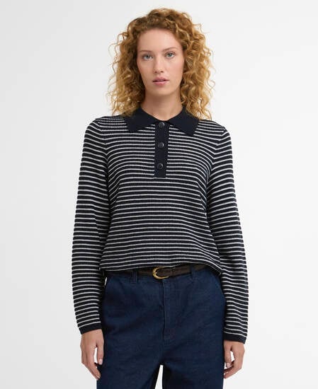 Pullover Inez Striped Collared Dark Navy Stripe