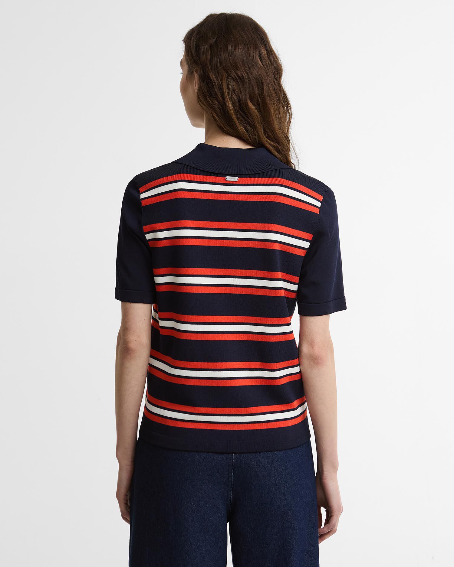 Launton Striped Knitted Polo Shirt Navy Stripe
