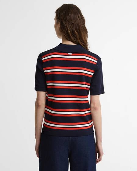 Launton Striped Knitted Polo Shirt Navy Stripe