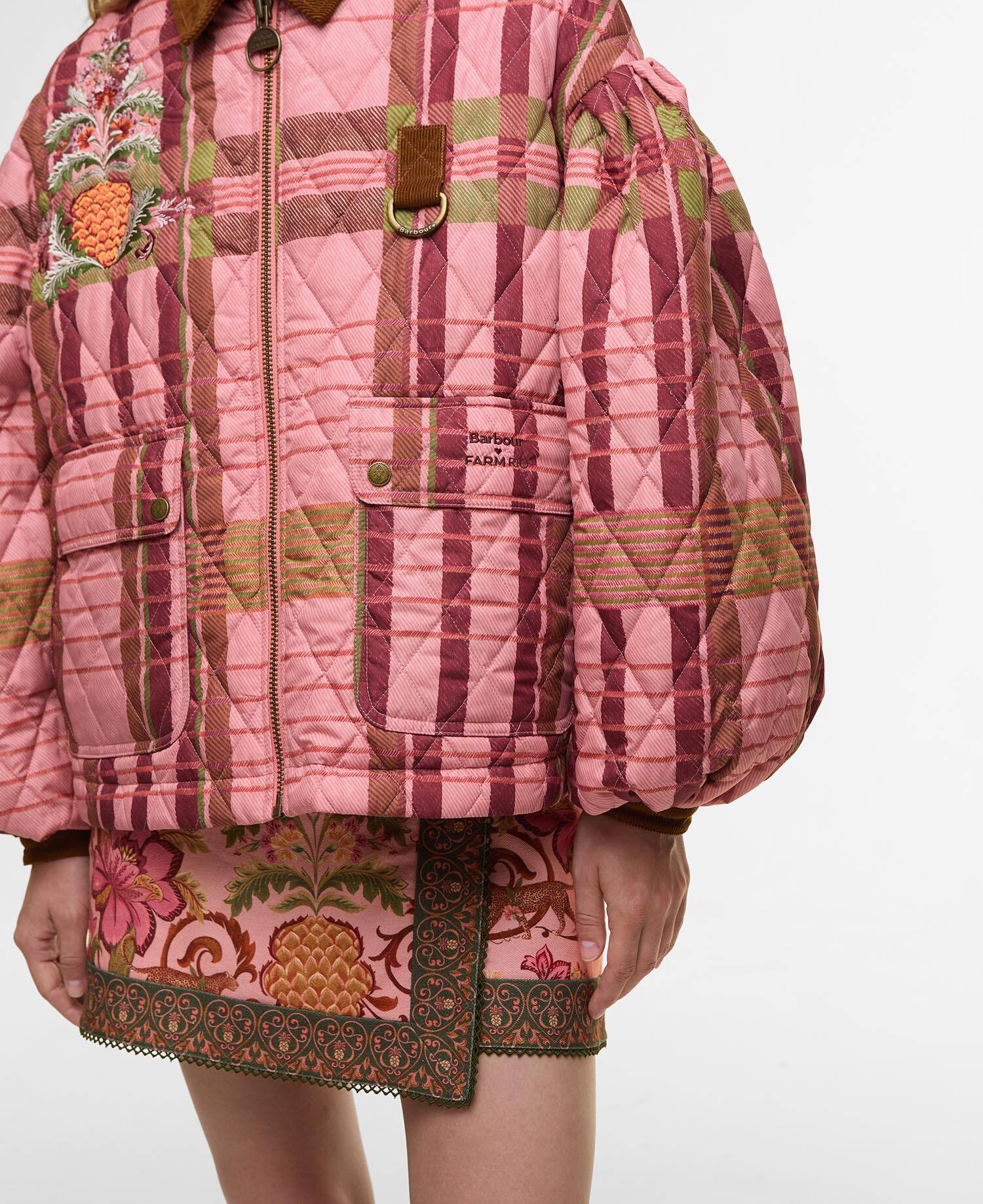 Barbour FARM Rio Ana-Clara Quilted Jacket Pink Tartan/Beige Heart Print image number 4