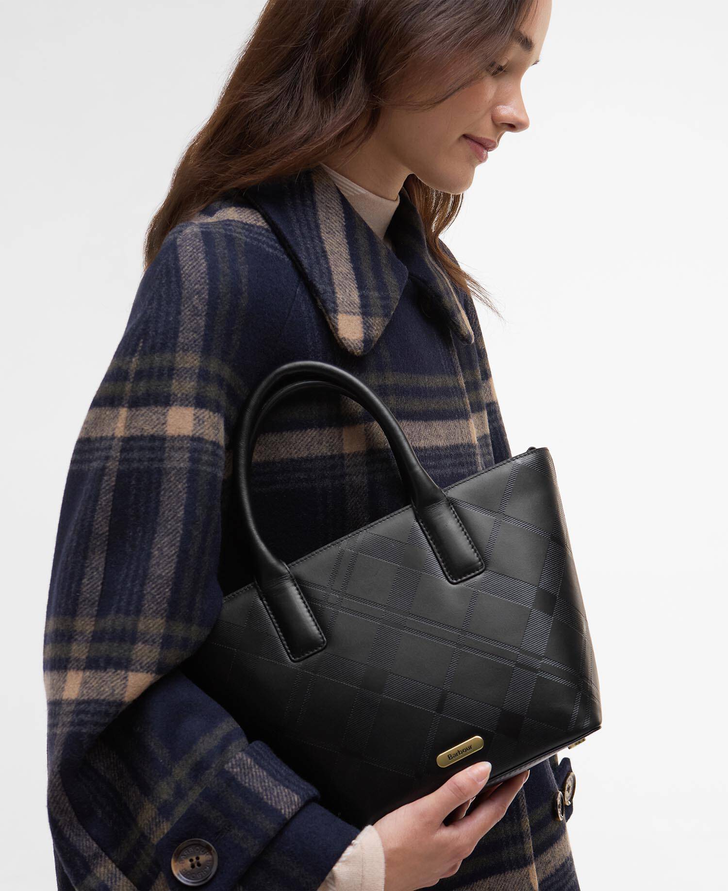 Leder Tote Bag Birch Black/ Deboss Tartan image number 1