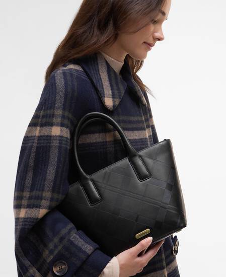 Leder Tote Bag Birch Black/ Deboss Tartan