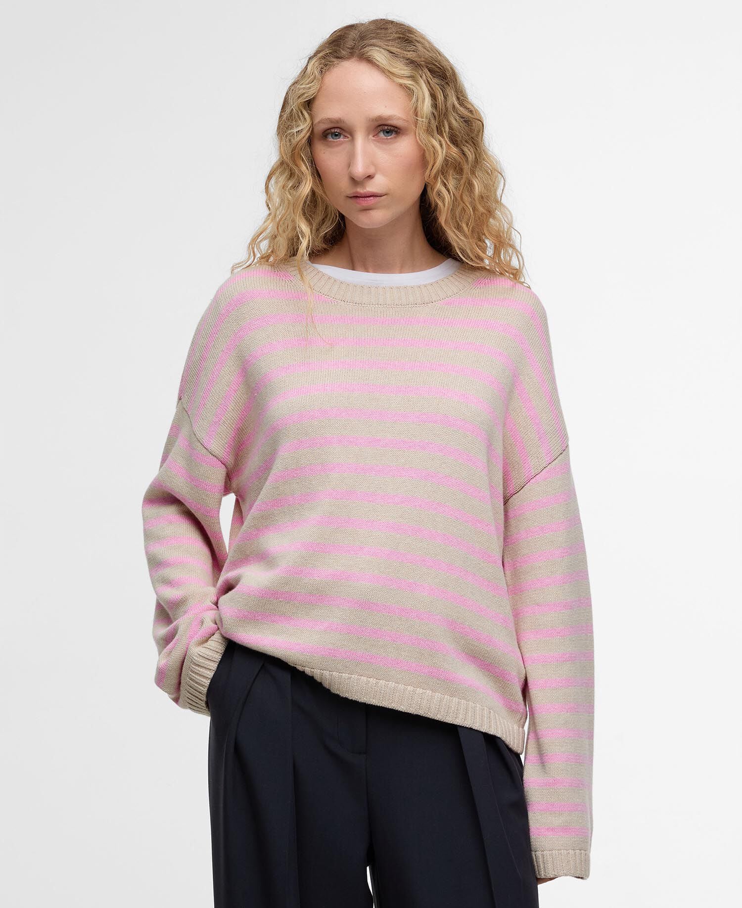 Maglione girocollo lavorato Rosie Oat/Cherry Blossom Stripe