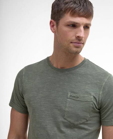 T-shirt con taschino tinta con pigmenti Light Moss
