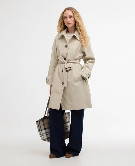 Maia Showerproof Trench Coat Mist / Dress Navy Tartan