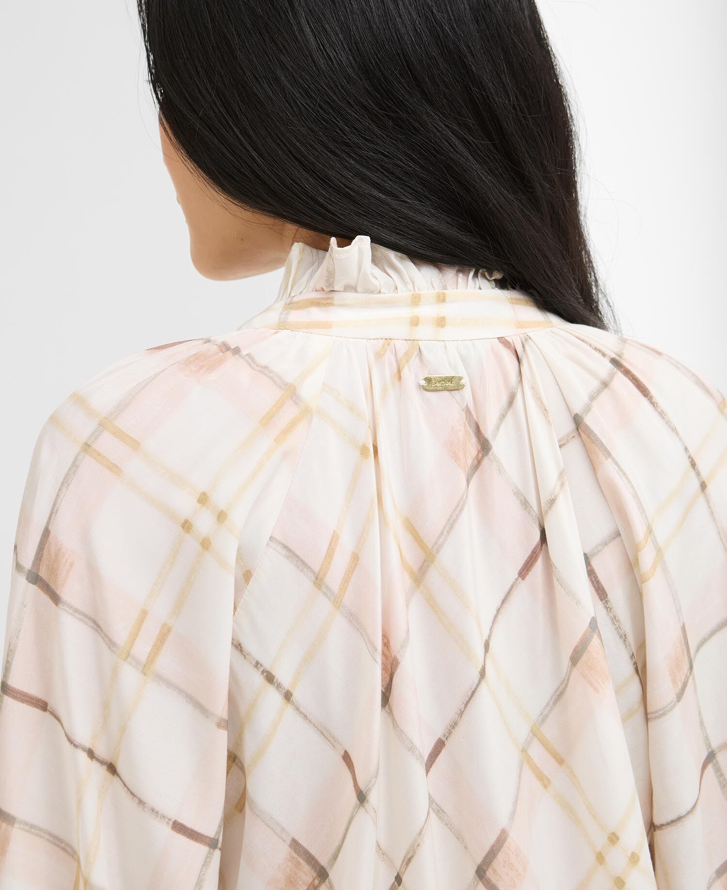 Asker Check Ruffled Blouse Silver Peony Painted Check
