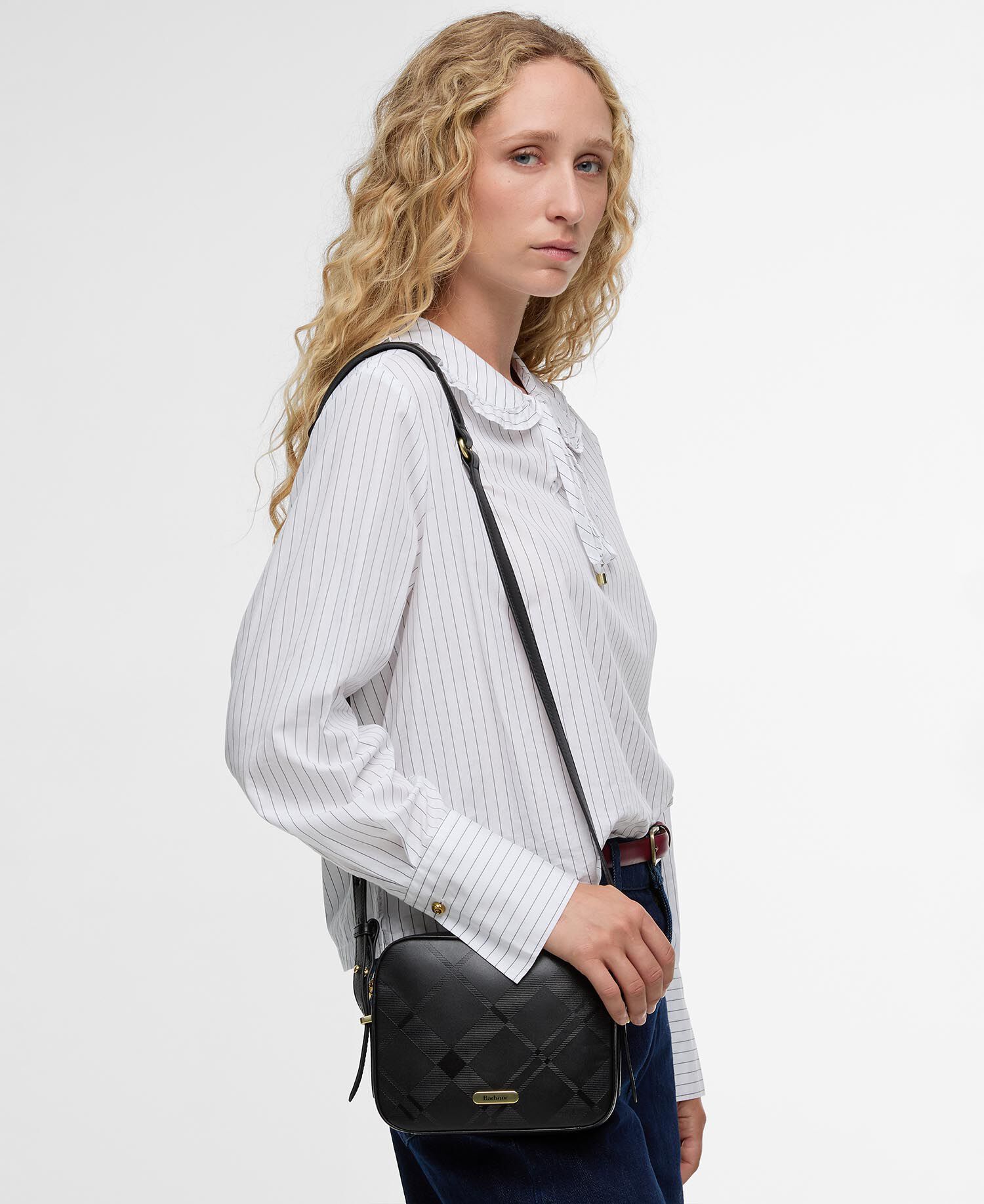 Daphne Deboss Leather Crossbody Bag Black/ Deboss Tartan