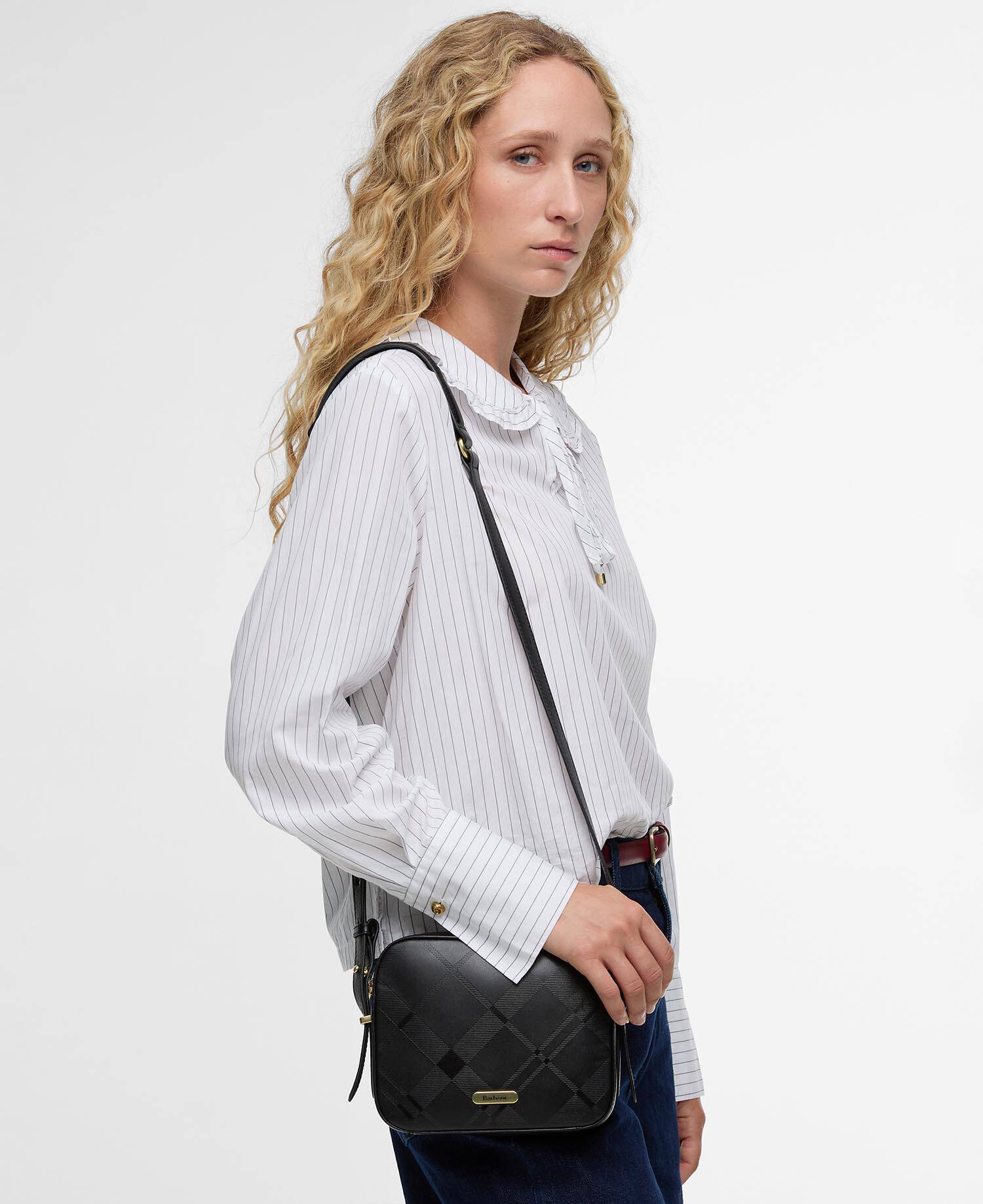 Daphne Deboss Leather Crossbody Bag Black/ Deboss Tartan image number 1