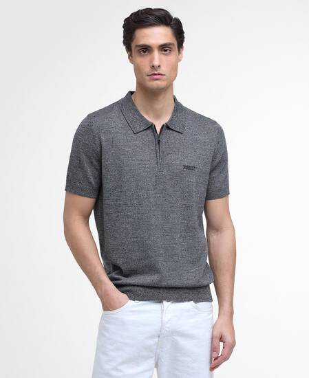 Maverick Mouline Knitted Polo Shirt Black