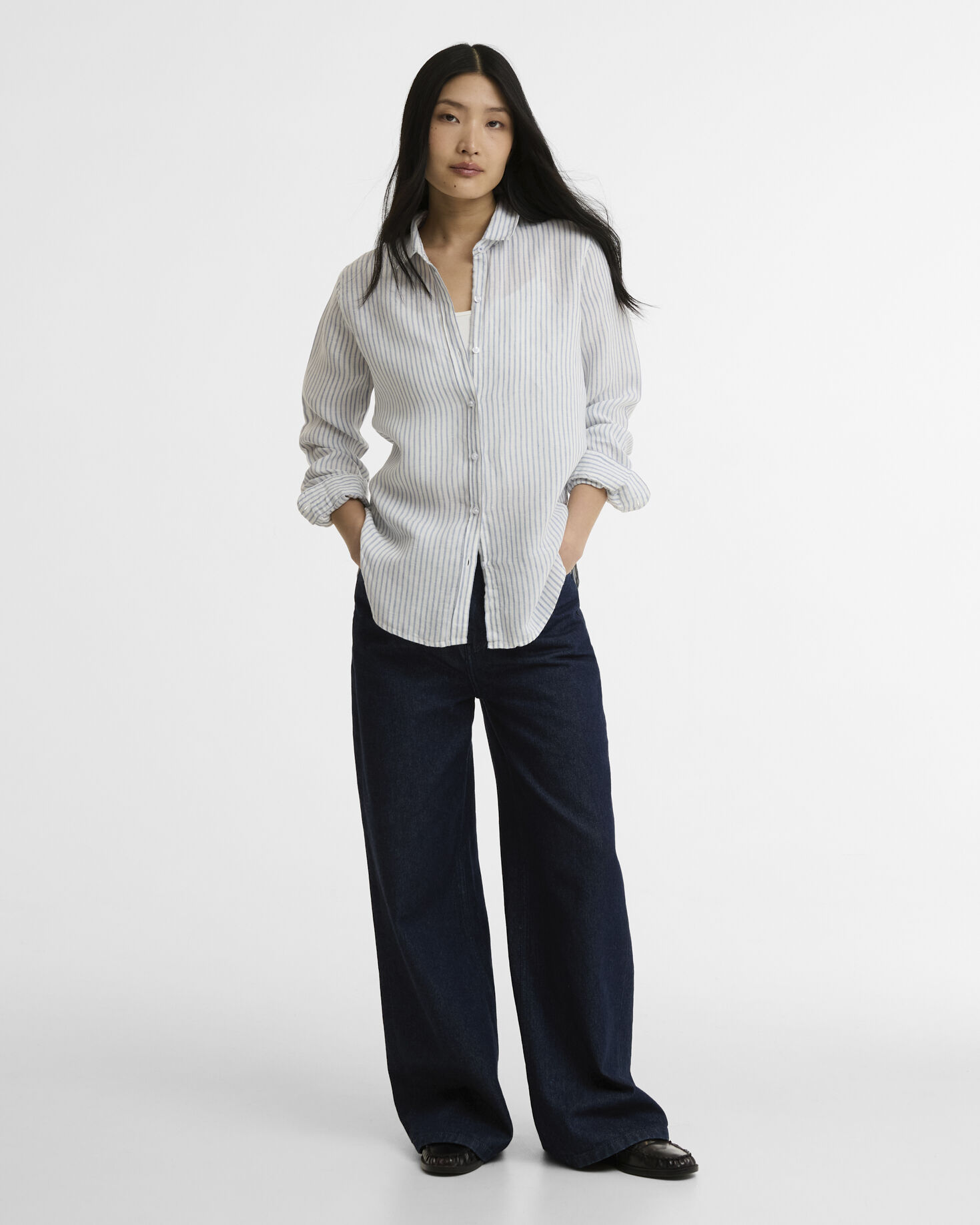 Marine Relaxed Long-Sleeved Shirt Chambray Stripe