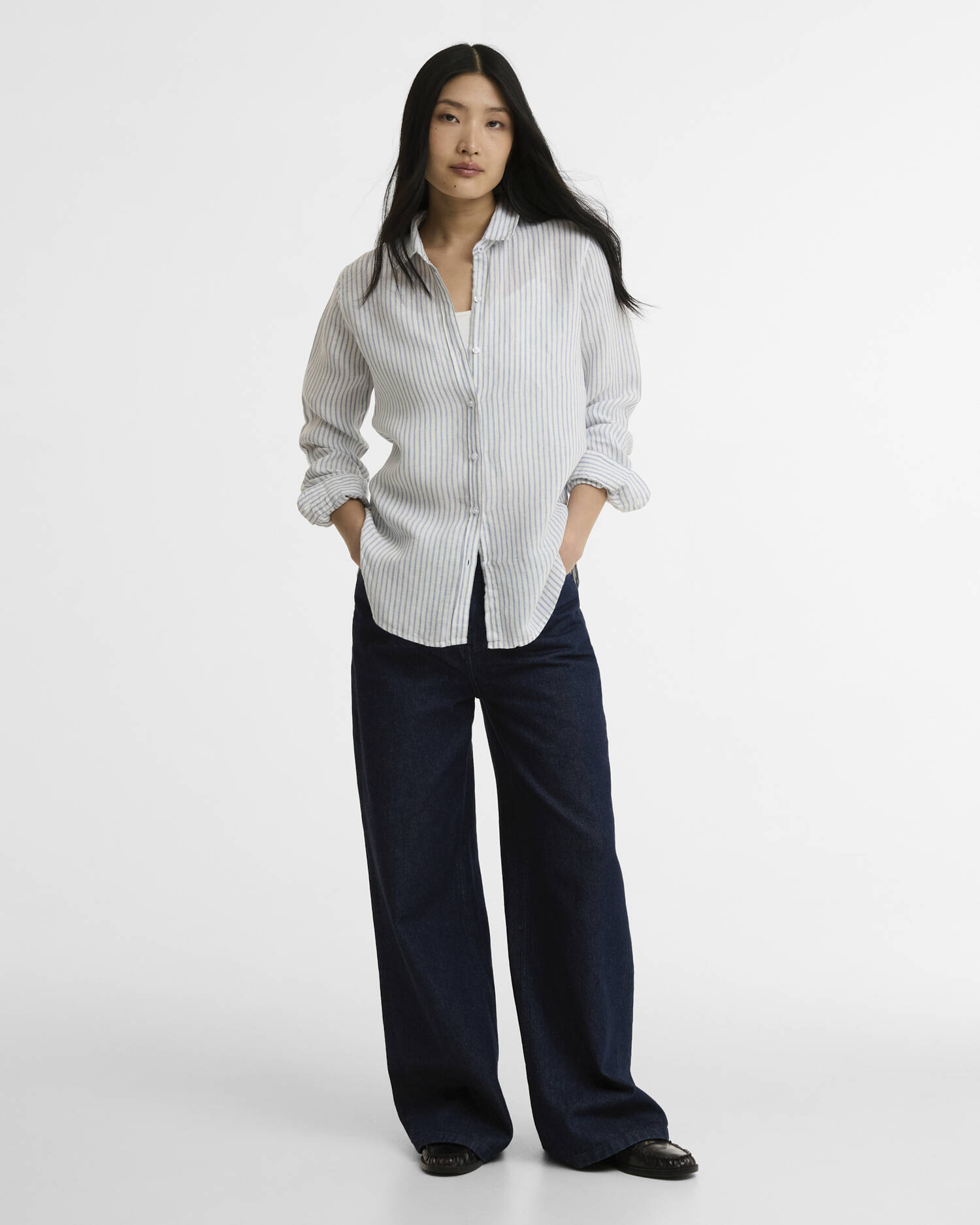 Marine Relaxed Long-Sleeved Shirt Chambray Stripe image number 1