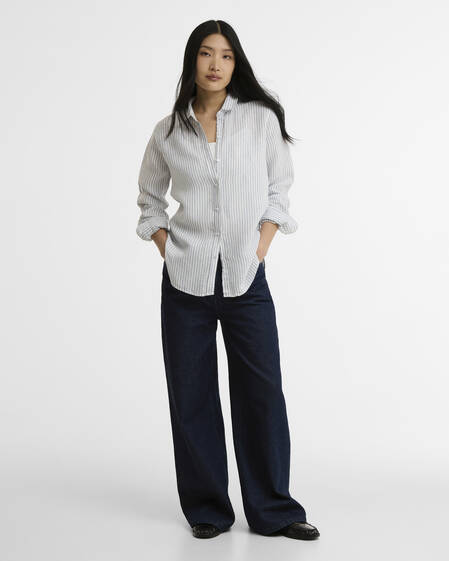 Marine Relaxed Long-Sleeved Shirt Chambray Stripe