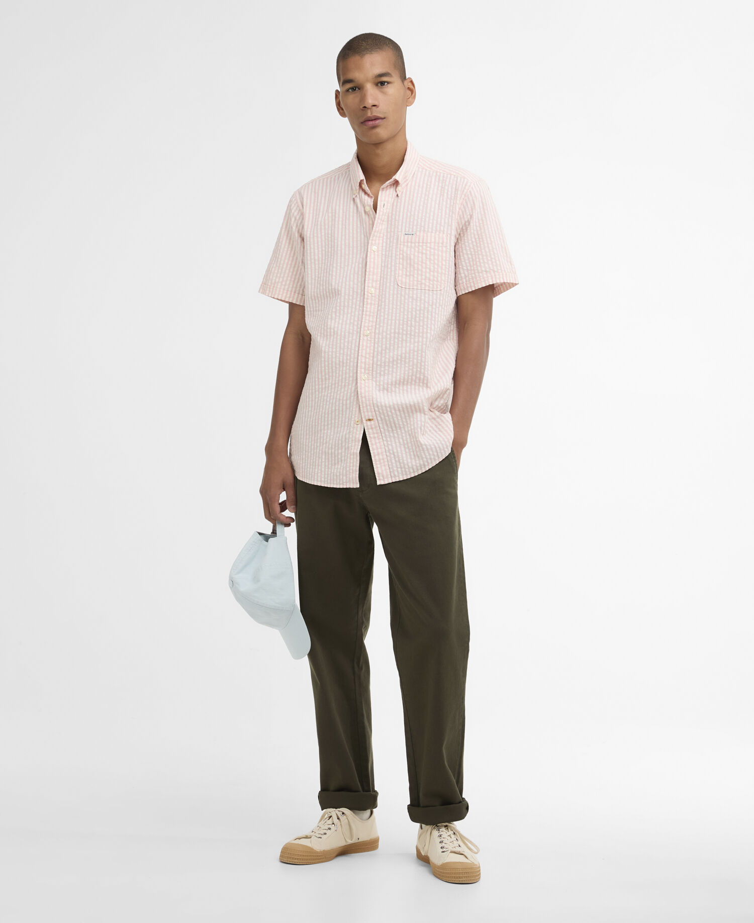 Cresswell Seersucker Regular Short-Sleeved Shirt Mineral Pink