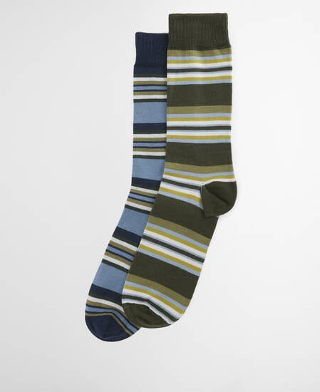 Summer Stripe 2 Pack Socks Olive/Navy Stripe