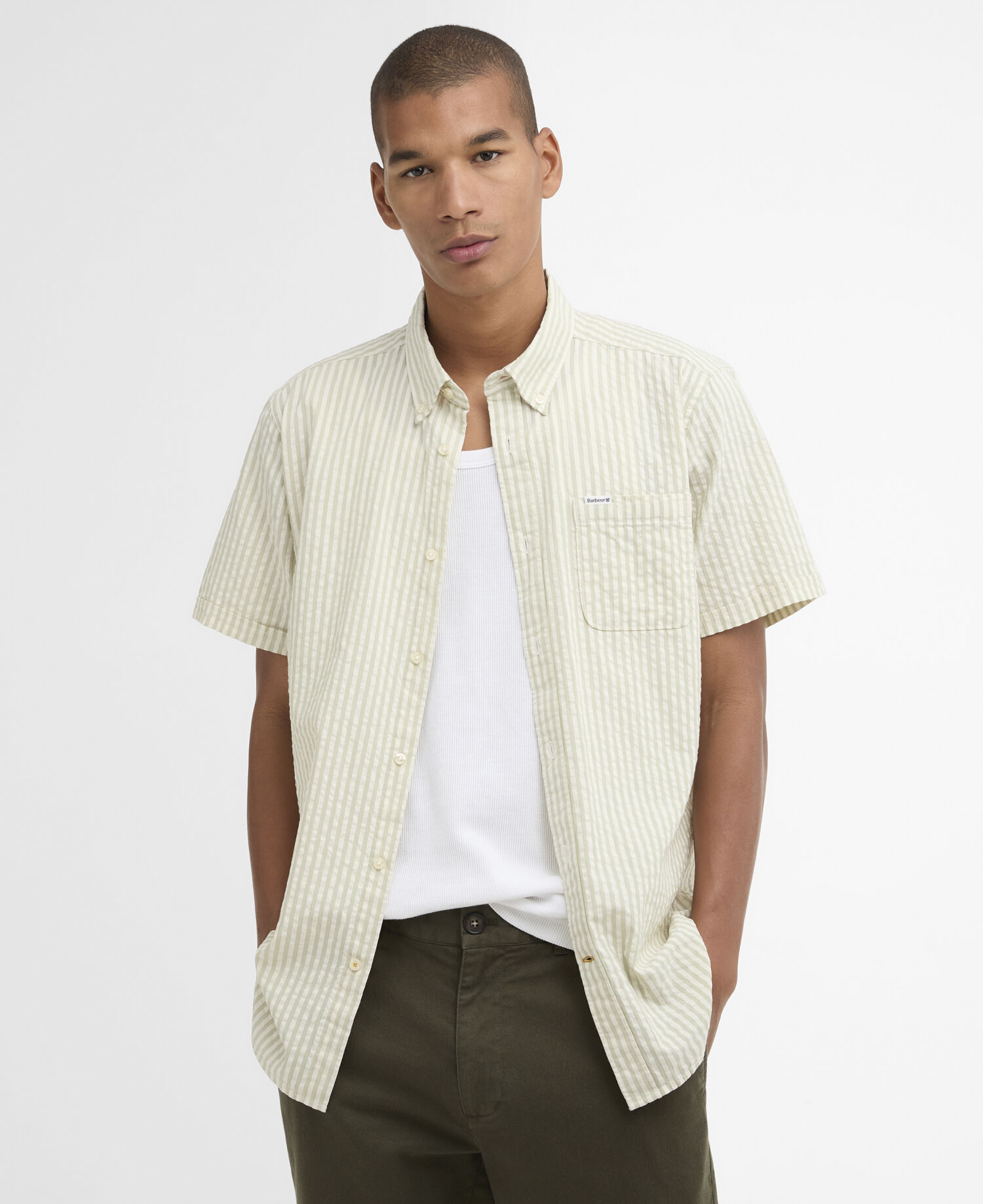 Cresswell Seersucker Regular Short-Sleeved Shirt Sea Green