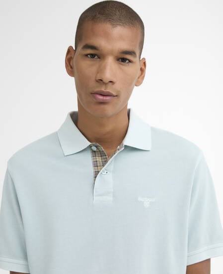 Washed Tartan Tailored Pique Polo Washed Sky