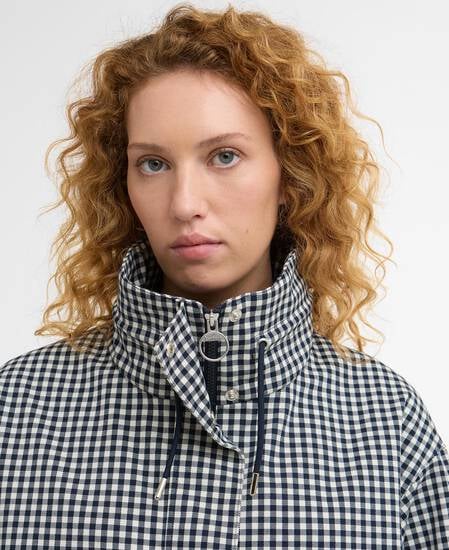Bronwyn Gingham Funnel-Neck Showerproof Jacket Navy Gingham