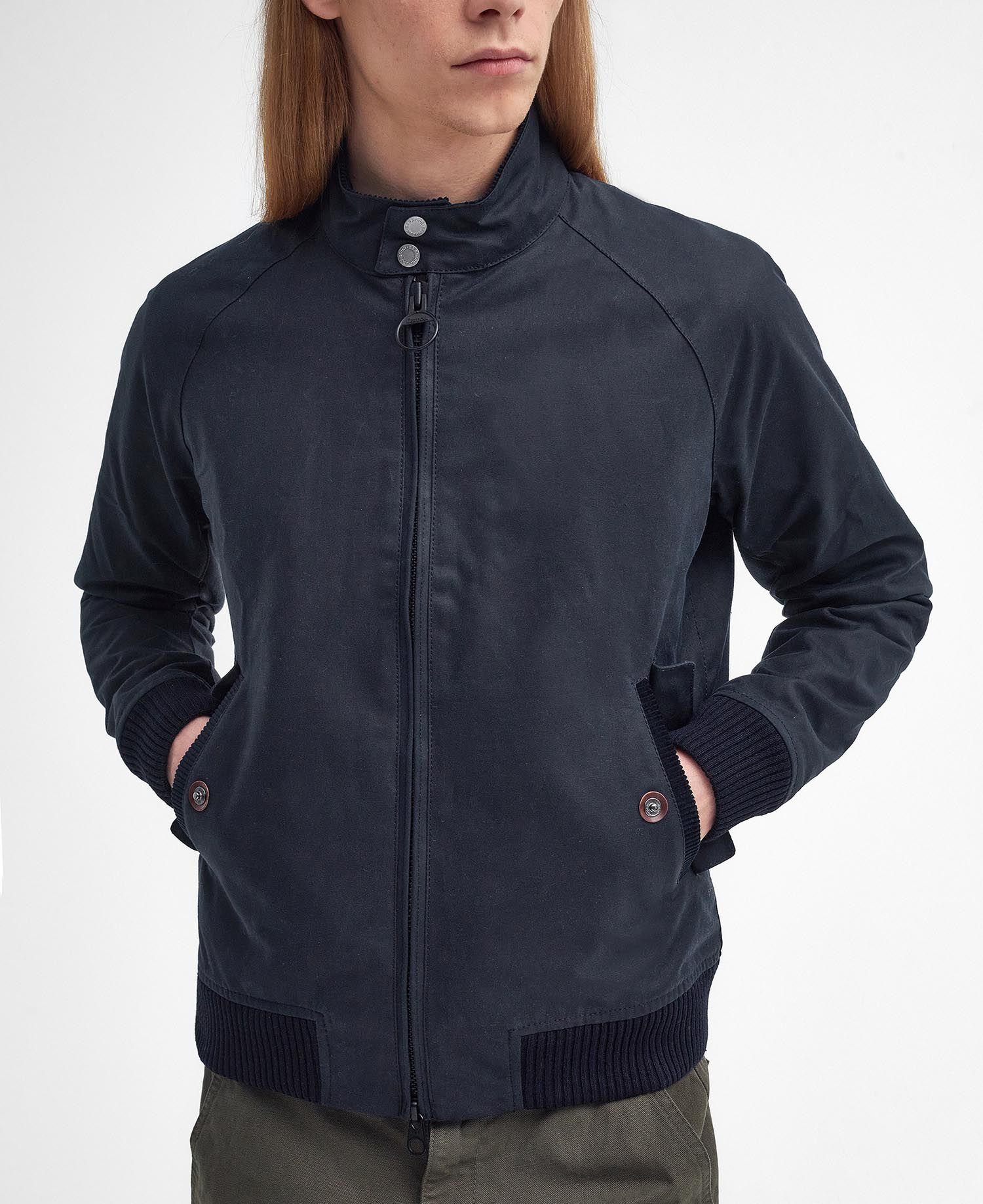 Barbour x Baracuta Porton Waxed Harrington Jacket Navy