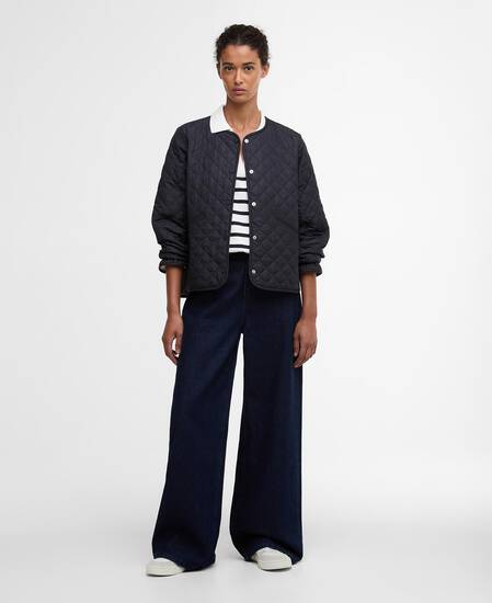 Cashel Collarless Quilted Jacket Dark Navy/Dress Navy Tartan