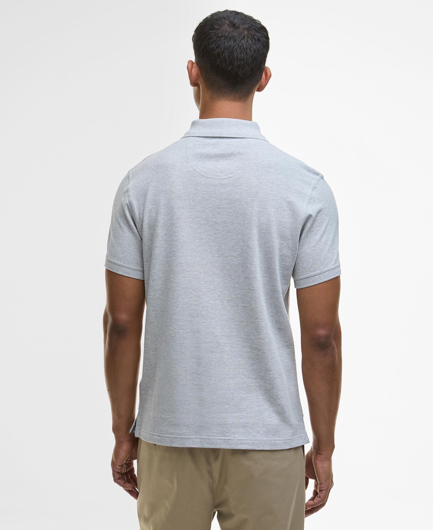 Polo in tartan e piqu&eacute; di cotone Light Grey Marl/Fernwood