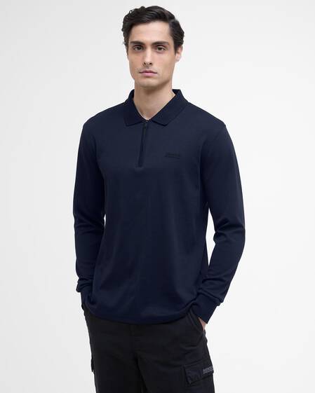 Innes Interlock Long-Sleeved Polo Shirt Navy Innes Interlock Long-Sleeved Polo Shirt Navy