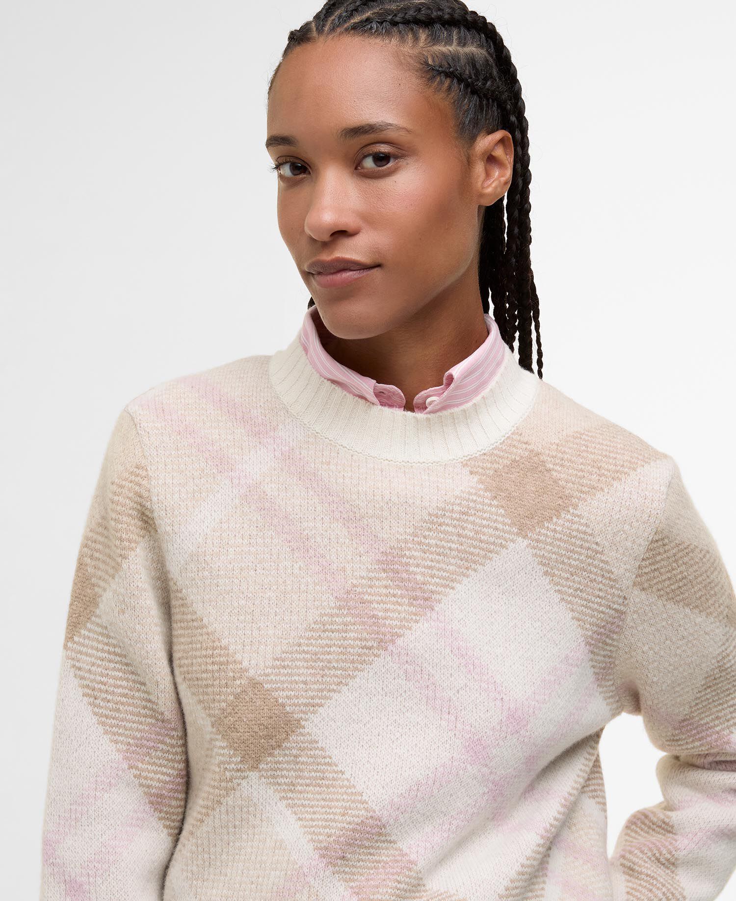 Sara Tartan Wool-Blend Crew Neck Jumper Multi