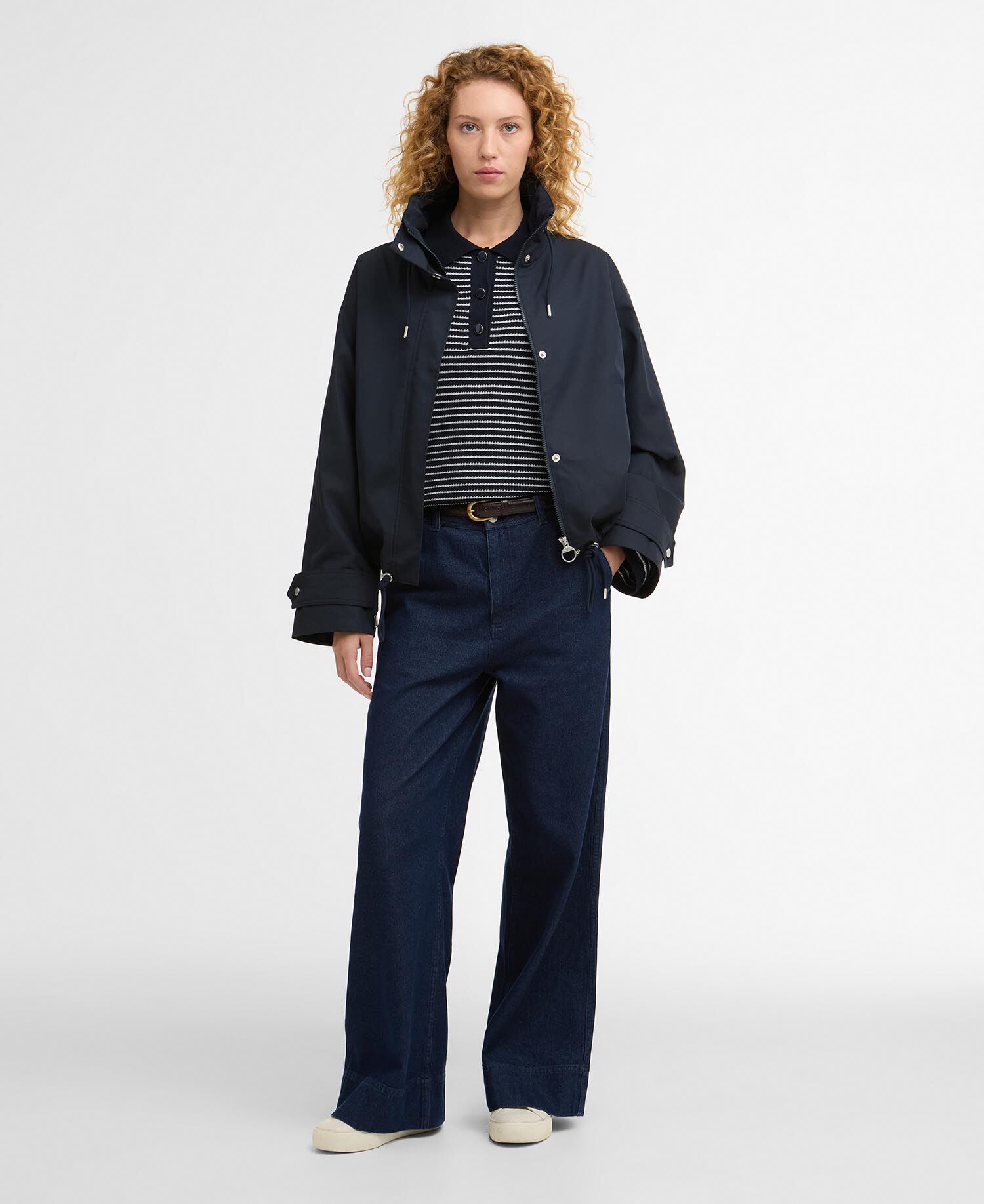 Bronwyn Funnel-Neck Showerproof Jacket Dark Navy/Dress Navy Tartan