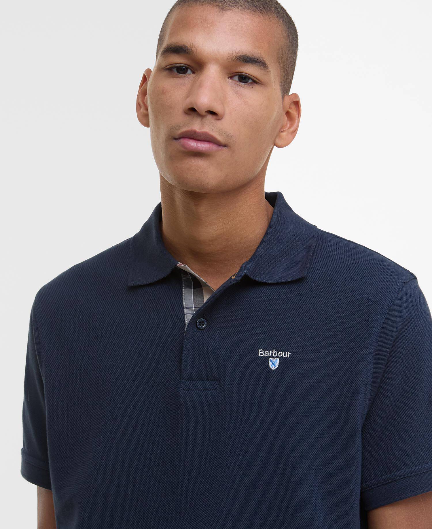 Tartan Pique Polo Shirt New Navy image number 3
