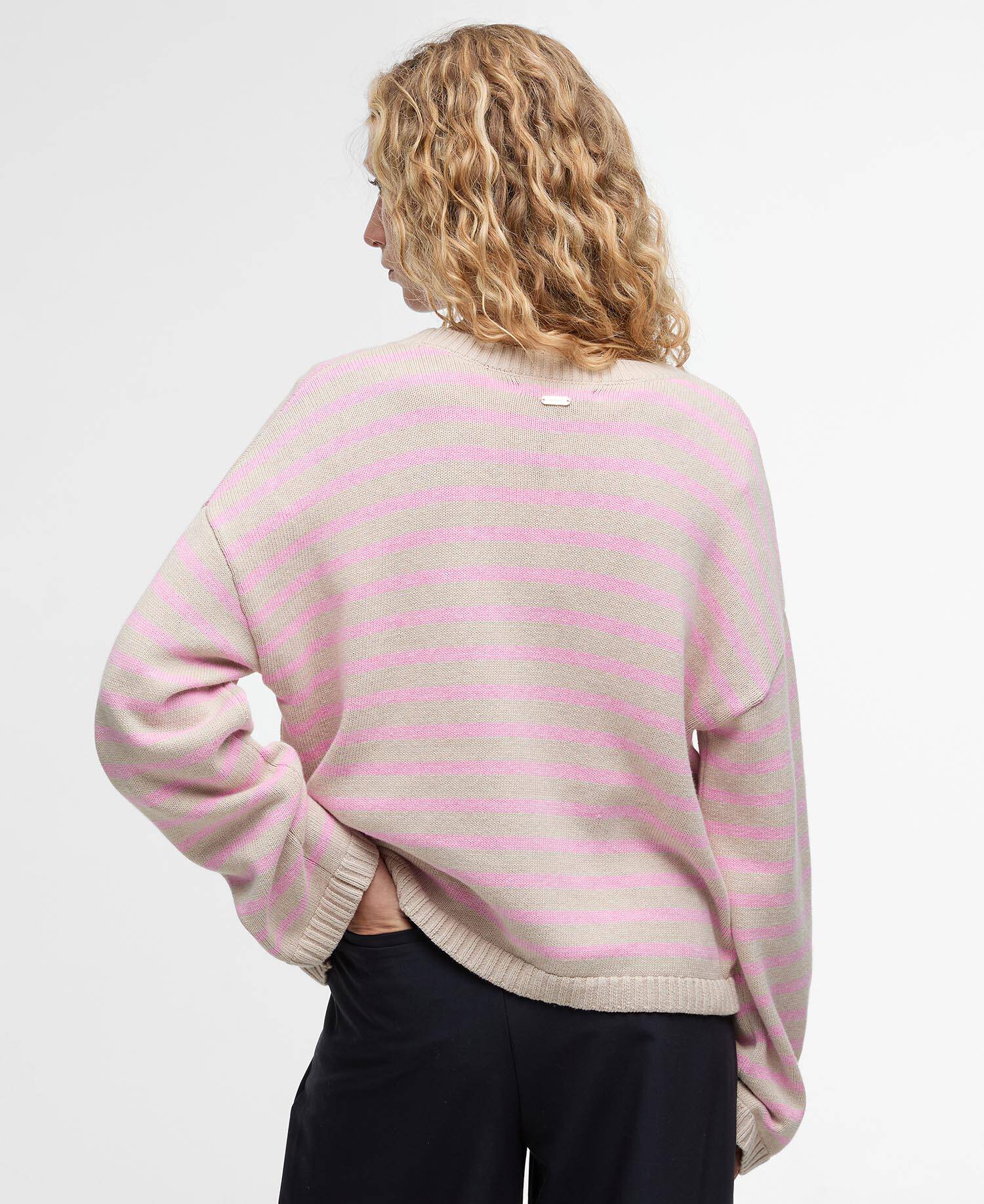 Maglione girocollo lavorato Rosie Oat/Cherry Blossom Stripe image number 2